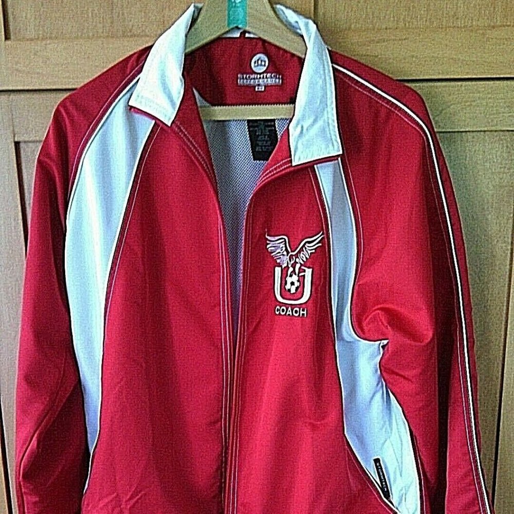 Windbreaker Football Coach Jacket Zip Up Size Medium Red Soccer Training Unisex